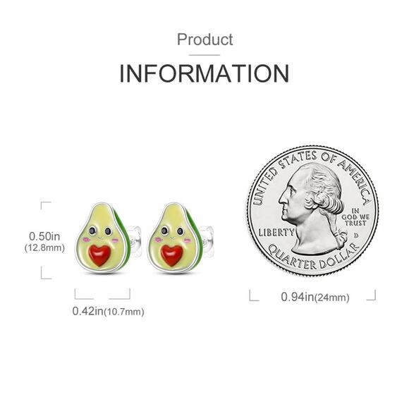 Green Avocado Stud Earrings Sterling Silver S925 - Picture 4 of 4